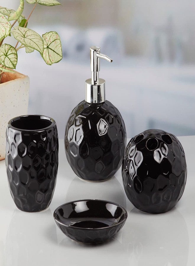 Kookee Ceramic Bathroom Accessories Set of 4, Modern Bath Set with Liquid handwash Soap Dispenser and Toothbrush Holder, Luxury Gift Accessory for Home, Black (10118) - Image 4